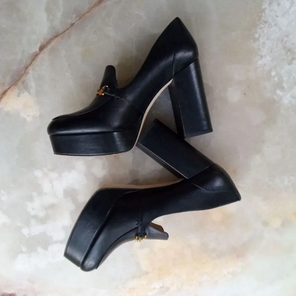 Sam Edelman Aurelie Black Leather Platform Heel Chunky Bit Loafer Size 8